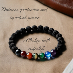 7 Chakra Energy Healing Bracelet with Black Rudraksha – Balance & Spiritual Protection