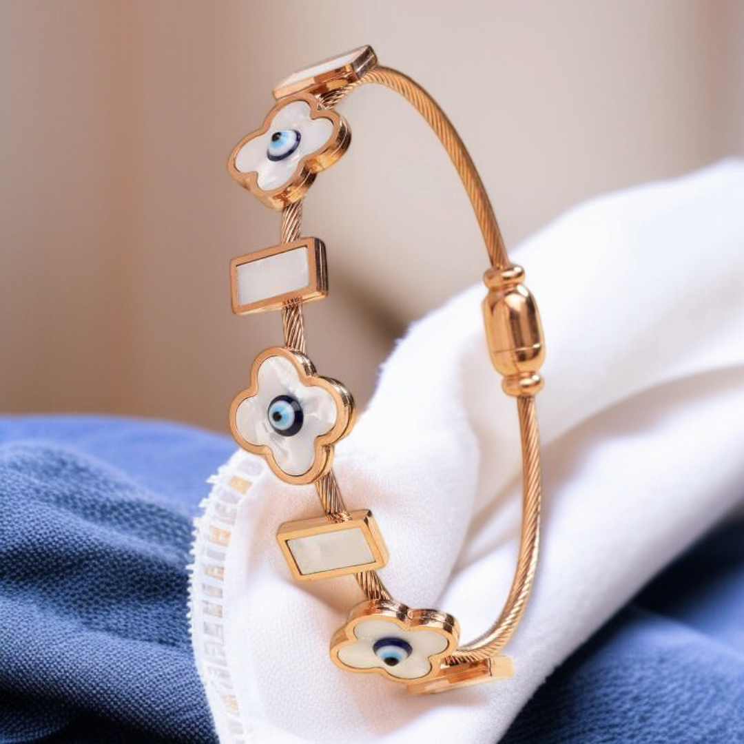 Elegant Evil Eye & Clover Charm Bracelet