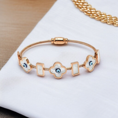 Elegant Evil Eye & Clover Charm Bracelet