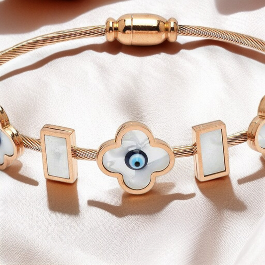 Elegant Evil Eye & Clover Charm Bracelet