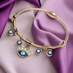 Gold-Plated Anti-Tarnish Evil Eye Charm Bracelet – Adjustable & Elegant