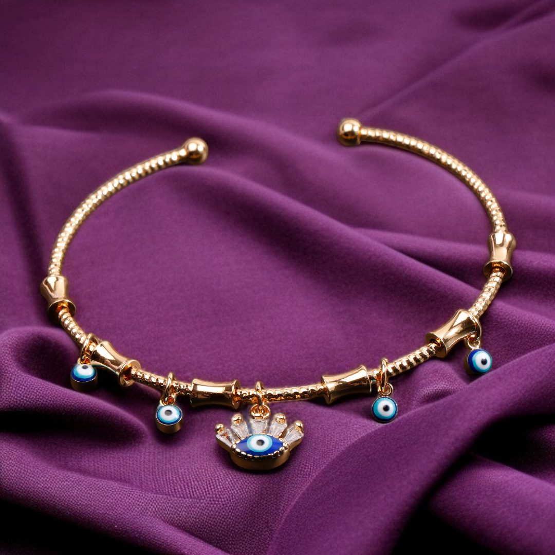 Gold-Plated Anti-Tarnish Evil Eye Charm Bracelet – Adjustable & Elegant