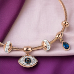 Rose Gold Anti-Tarnish Evil Eye Charm Bracelet – Elegant & Protective