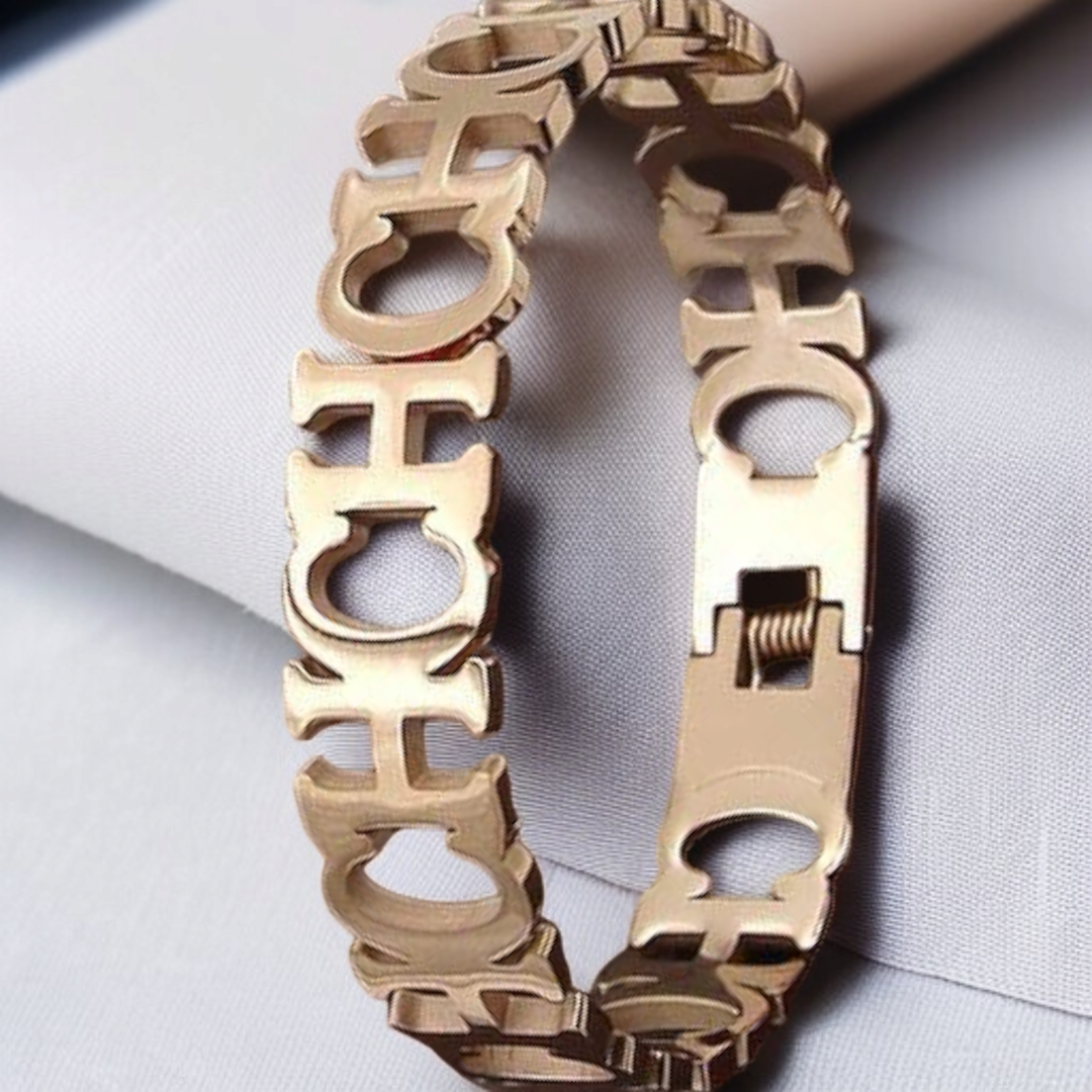 Luxury Gold Plated Designer Bracelet with CH Letter Cutout