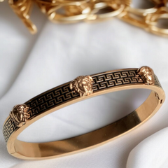 Luxury Gold-Plated Greek Key Bracelet with Lion Head Design