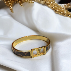 Luxury-Inspired Gold & Monogram Bangle Bracelet – Elegant Fashion Statement