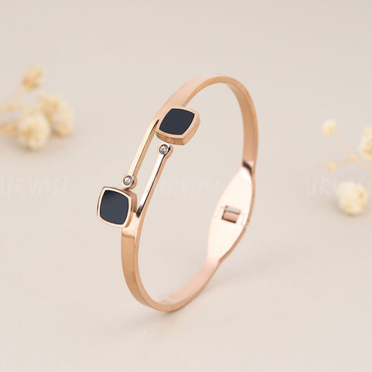 Minimalist Rose Gold Black Stone Bangle Bracelet